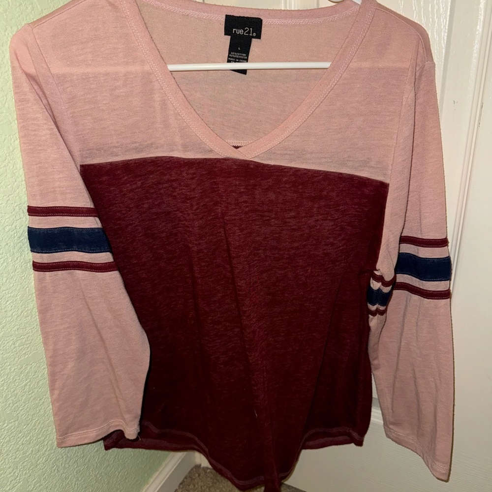 Rue21 Red and Pink Long Sleeve Tee